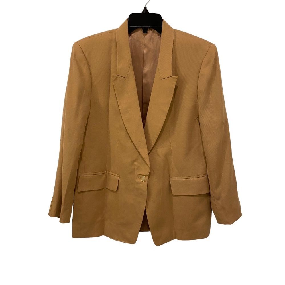 Custom Made Camel Tan Blazer Jacket Medium Single Button Flap Pockets NWOT